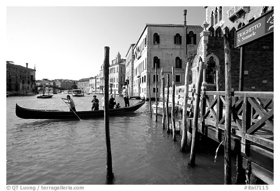 Grand Canal with Traghetto. Venice, Veneto, Italy (black and white)