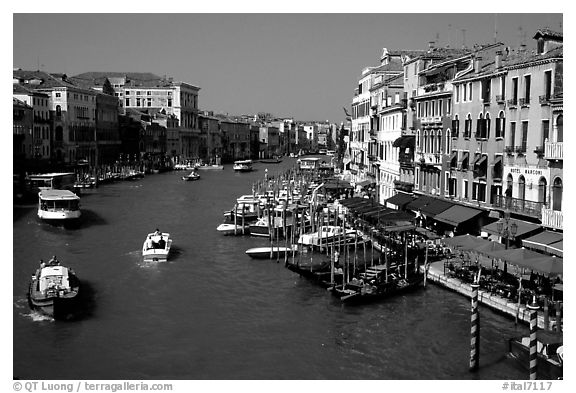 Grand Canal near Rialto Bridge. Venice, Veneto, Italy (black and white)