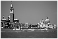 Campanile and Santa Maria della Salute across the Canale della Guidecca, mid-day. Venice, Veneto, Italy ( black and white)