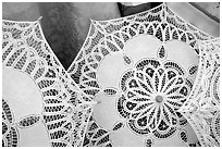 Lace, the specialty of the island of Burano. Venice, Veneto, Italy (black and white)