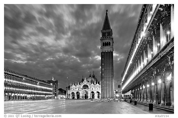 Campanile and Piazza San Marco (Square Saint Mark) at night. Venice, Veneto, Italy