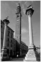 Lion of St Mark and Torre di Piazza, Piazza dei Signori. Veneto, Italy ( black and white)
