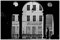 Arcades seen from inside Basilica Paladianai. Veneto, Italy (black and white)