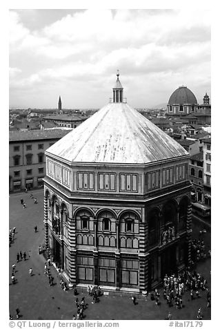 Baptistry seen from Campanile. Florence, Tuscany, Italy (black and white)