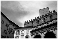 Mix of buildings of different styles. Siena, Tuscany, Italy (black and white)