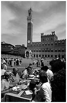 Outdoor dinning on Piazza Del Campo. Siena, Tuscany, Italy ( black and white)