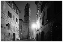 Street and church at dawn. Siena, Tuscany, Italy (black and white)