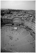 Piazza Del Campo seen from Torre del Mangia. Siena, Tuscany, Italy ( black and white)