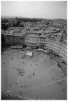 Piazza Del Campo seen from Torre del Mangia. Siena, Tuscany, Italy (black and white)