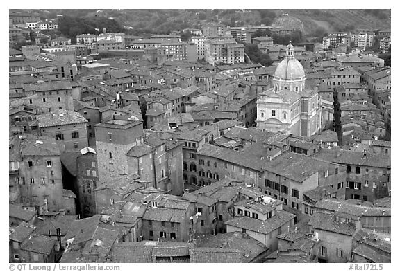 Chiesa di San Francesco seen seen from Torre del Mangia. Siena, Tuscany, Italy (black and white)