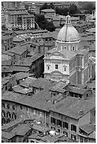 Chiesa di San Francesco seen seen from Torre del Mangia. Siena, Tuscany, Italy ( black and white)