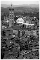 Duomo seen from Torre del Mangia. Siena, Tuscany, Italy (black and white)