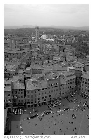 Piazza Del Campo and Duomo seen from Torre del Mangia. Siena, Tuscany, Italy