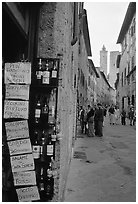 Produce store on Via San Giovanni. San Gimignano, Tuscany, Italy (black and white)