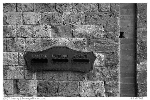 Mailbox. San Gimignano, Tuscany, Italy (black and white)