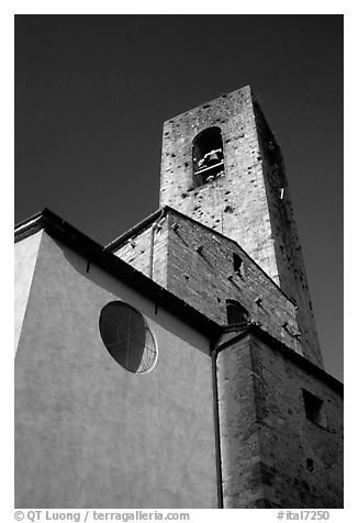 Massive shapes of the Duomo. San Gimignano, Tuscany, Italy (black and white)