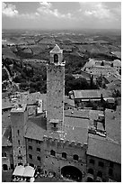 Palazzo Vechchio del Podesta (1239) seen from Torre Grossa. San Gimignano, Tuscany, Italy ( black and white)