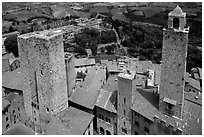 Towers seen from Torre Grossa. San Gimignano, Tuscany, Italy ( black and white)
