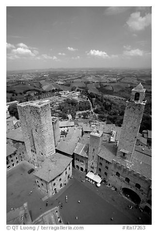 Piazza del Duomo seen from Torre Grossa. San Gimignano, Tuscany, Italy