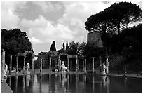 Antique statues along the Canopus, Villa Adriana. Tivoli, Lazio, Italy (black and white)