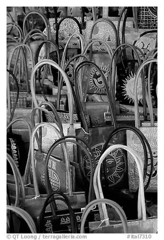 Leather bags. Tivoli, Lazio, Italy (black and white)