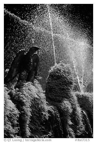 Fountains in the garden of Villa d'Este. Tivoli, Lazio, Italy (black and white)