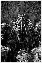 Water-sprouting grotesque figure, Villa d'Este. Tivoli, Lazio, Italy (black and white)