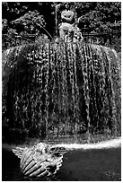 Elaborate fountain in the gardens of Villa d'Este. Tivoli, Lazio, Italy (black and white)