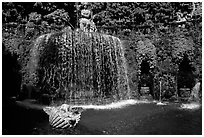 Elaborate fountain in the gardens of Villa d'Este. Tivoli, Lazio, Italy (black and white)