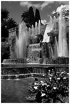 Largest fountain in the gardens of Villa d'Este. Tivoli, Lazio, Italy (black and white)