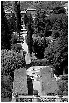Formal gardens seen from the Villa d'Este. Tivoli, Lazio, Italy (black and white)