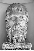 Sculptured head, Villa d'Este. Tivoli, Lazio, Italy ( black and white)