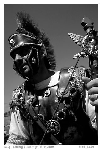 Roman Legionnaire, Roman Forum. Rome, Lazio, Italy (black and white)