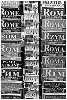 Tourist guides about Rome in all languages. Rome, Lazio, Italy (black and white)