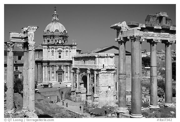 West end of the Roman Forum. Rome, Lazio, Italy (black and white)