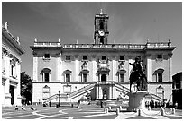 Piazza del Campidoglio and Palazzo Senatorio. Rome, Lazio, Italy (black and white)