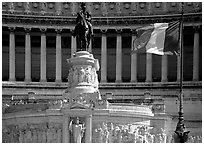 Victor Emmanuel Monument, Victor Emmanuel II statue, Italian flag. Rome, Lazio, Italy (black and white)