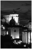 Roman Forum by night. Rome, Lazio, Italy (black and white)