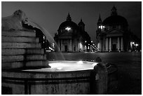 Fountain in Piazza Del Popolo at night. Rome, Lazio, Italy (black and white)
