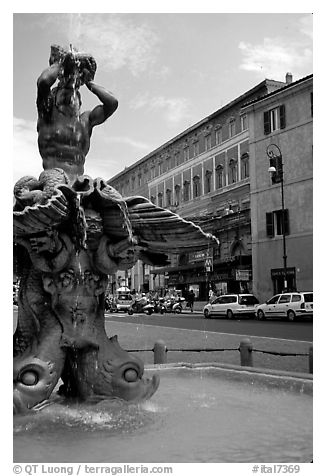 Tritone Fountain. Rome, Lazio, Italy (black and white)