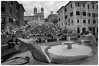Fontana della Barcaccia at the foot of the Spanish Steps. Rome, Lazio, Italy (black and white)