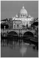 Bridge and Basilic Saint Peter reflected in Tiber River, sunrise. Vatican City ( black and white)