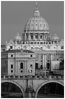 Bridge Sant'Angelo and Basilic Saint Peter, sunrise. Vatican City (black and white)