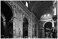Cavernous interior of Basilic San Peter. Vatican City (black and white)