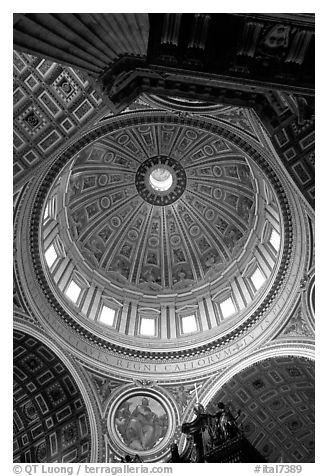 Dome of Basilica San Pietro, designed by Michelangelo. Vatican City (black and white)