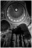 Baldachino, and Dome of Basilic Saint Peter. Vatican City (black and white)