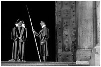 Swiss guards on sentry duty. Vatican City ( black and white)