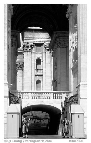 Swiss guards. Vatican City (black and white)