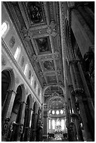 Nave of the Duomo. Naples, Campania, Italy (black and white)