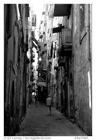 Narrow side street in Spaccanapoli. Naples, Campania, Italy (black and white)